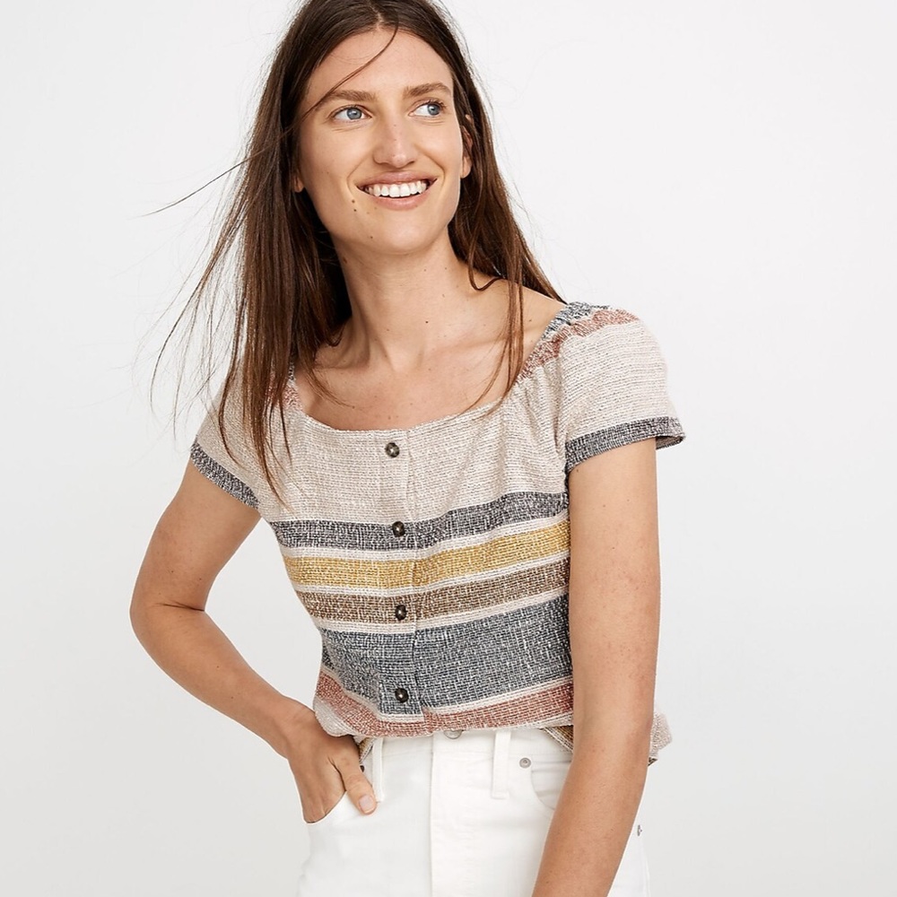 Nwt Texture & Thread Button-Front Top In Stripe - image 1